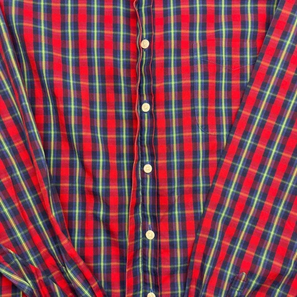 LL Bean Mens XL Red Blue Plaid Wrinkle Free Cotton Button Down Shirt 503451 - Picture 4 of 8